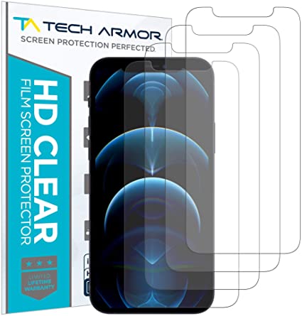 Tech Armor HD Clear Plastic Film Screen Protector (NOT Glass) for Apple New iPhone 12 Pro Max (6.7") - Case-Friendly, Scratch Resistant, Haptic Touch Accurate [4-Pack]