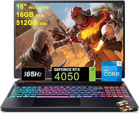 Acer Predator Helios Neo 16 Gaming Laptop 16/in WUXGA IPS 165Hz 13th Gen Intel 14-Core i5-13500HX (Beats i7-12700H) 16GB RAM 512GB SSD GeForce RTX 4050 6GB RGB Backlit USB-C Win11 Black   HDMI Cable