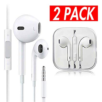 Earbuds, Certified Microphone Best Earphones w/ mic Wired Headphones Compatible for ipHone 6s 6 5s 5 4s 4  iPod iPad Samsung Galaxy All 3.5mm Devices 2 Pack