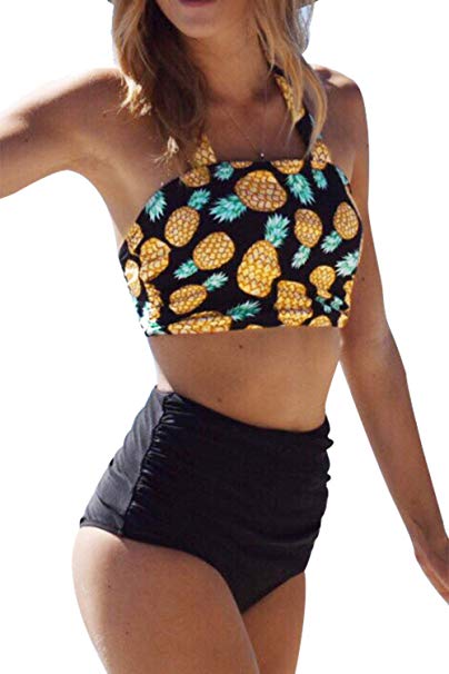 CUPSHE Women's Solid Halter One Piece Swimsuit High Waisted Bikini Set Beach Swimwear