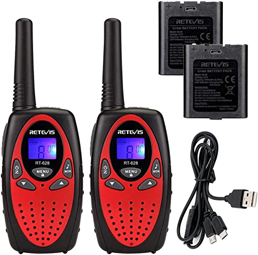 Retevis RT628 Rechargeable Kids Walkie Talkies PMR446 8 Channels VOX Children Walkie Talkie with Li-ion Batteries and Charging Cable Easter Eggs (Red,1 Pair)