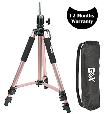 GEX Heavy Duty Canvas Block Head Tripod Cosmetology Training Doll Head Stand Mannequin Manikin Head Tripod Wig Stand With Travel Bag (Rose Gold)