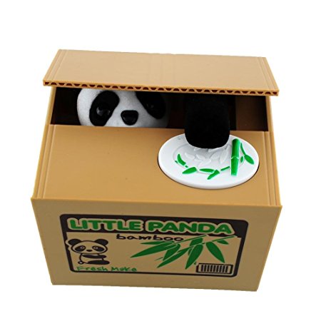 Peradix Panda Stealing Coin Piggy Bank Money Saving Box, Automatic Coin Stealing Grabbing Bank Gift Good Habit Forming Learning Toys for Toddlers Kids