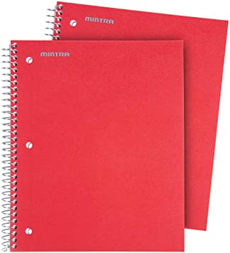 Mintra Office Durable Spiral Notebooks, 3 Subject, (Red, Wide Ruled 2 Pack), 150 Sheets, Poly Pocket, Moisture Resistant Cover, Strong Chipboard back, For School, Office, Business