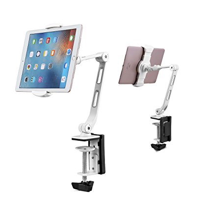 Suptek 360 Degree Adjustable Stand/Holder with Clamp for Tablets & iPad iPhone Samsung Asus Tablet Smartphone and more up to 13 inches White YF208BW