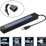 Sabrent 13 Port High Speed USB 20 Hub with Power Adapter And 2 Control Switches HB-U14P