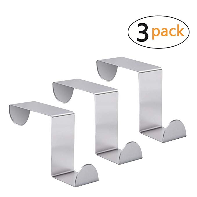 Over The Door Hook - Free Moving Adjustable Stainless Steel Hooks for Towels,Hats,Hand Bags,Kitchen,Bedroom,Drawer Saving Storage Space,Towel Coat Rack Hats (3 Pack)