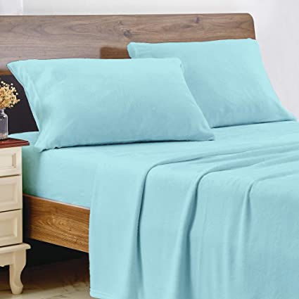 softan Flannel Micro Fleece Sheets, Super Soft Velvet Plush Bed Sheet Set with 14" Deep Pockets - Extra Warm & Cozy Winter Fitted Sheet Sets, Comfort Velvety Collection (Aqua, King)