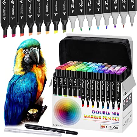 Dual Tips Marker Pens, ANGGO 80 Colors Colouring Pens Graffiti Pens Marker Pen Set Art Markers for Kids, Marker Highlighter Pen for Drawing Sketching Painting Coloring Highlighting Underlining