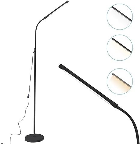 FOME LED Floor Lamp for Living Room,Adjustable Gooseneck Standing Lamp Touch Control 3 Color Reading Light Tall Standing Floor Lamp for for Living Room, Bedroom, Office Black