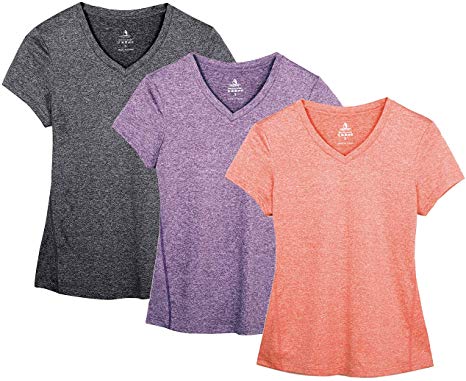 icyzone Women's Workout Running T-Shirt Yoga Fitness V-Neck Short-Sleeve Tops Sports Tee 3 Pack