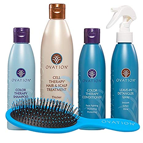 Ovation Healthy Hair Starter Kit with Cell Therapy - Get Stronger, Fuller & Healthier Looking Hair with Natural Ingredients - Includes Color Therapy, Detangler, Wet/Dry Brush