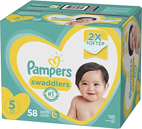 Diapers Size 5, Pampers Swaddlers Disposable Baby Diapers, Super Pack, 58 Count