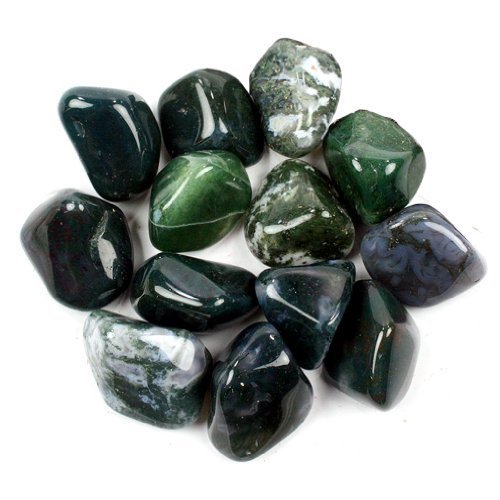 Crystal Allies Materials: 1/2lb Bulk Tumbled Green Moss Agate Quartz Stones from South Africa - Large 1" Polished Natural Crystals for Reiki Crystal Healing *Wholesale Lot*