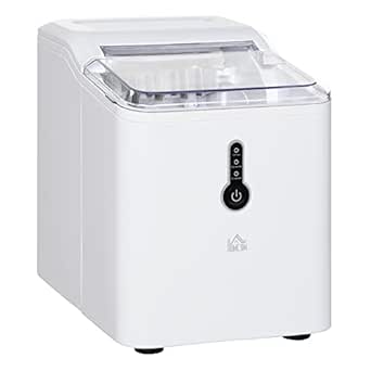 HOMCOM Ice Maker Machine, 1.5L Countertop Ice Cube Maker with Self-Cleaning, 9 Cubes Ready in 8 Mins, 12kg in 24 Hrs, No Plumbing with Basket, White