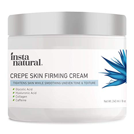 Anti-Aging Crepe Skin Firming Cream to Visibly Lift and Tighten Crepey Skin - For Neck, Arms, Hands, Chest, Decollete & Body - With Glycolic & Hyaluronic Acid, Collagen & Caffeine - InstaNatural - 8oz