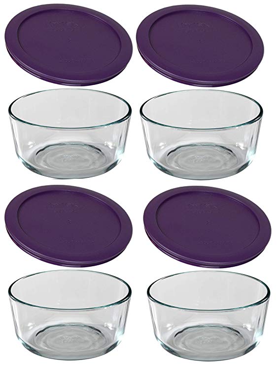 Pyrex Simply Store Glass Food Storage Set Purple, (pack of 4)