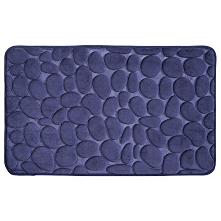 mDesign Pebble Accent Rug Memory Foam Non-Slip Bath Mat for Bathroom Showers - 34" x 21", Navy