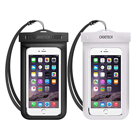 Universal Waterproof Case, CHOETECH 2Pack Clear Transparent Cellphone Waterproof, Dustproof Dry Bag with Neck Strap compatible with iPhone X/XS/XS Max/XR, iPhone 8/8 Plus/7/7 Plus/6s/6s Plus, Samsung Galaxy S9//S8/S7 and All Devices Up to 6 Inches