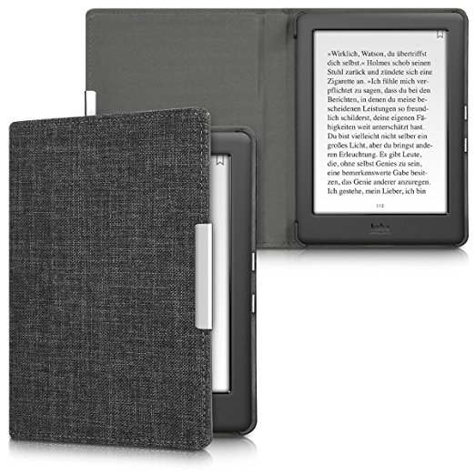 kwmobile Flip Case for Kobo Glo HD (N437) / Touch 2.0 - eBook Case Cover Bag Cover with Design Fabric in dark grey
