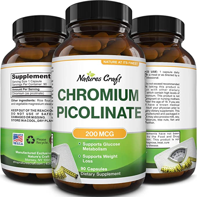 Chromium Picolinate 200mcg Glucose Optimizer - Natural Appetite Suppressant for Weight Loss Mood Boost Sugar Balance Heart Health and Metabolism Booster - Chromium Carb Blocker and Fat Burning Pills