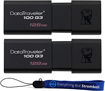 128GB Kingston (TM) Digital (2 Pack) Data Traveler DT100 G3 3.0 USB High Speed Flash Drive 128 GB (DT100G3) With (1) Everything but Stromboli Lanyard (TM)