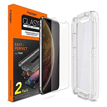 Spigen, [2Pack, iPhone XR Screen Protector (6.1"), EZ FIT Glas.tR, Installation Kit Included, Case Friendly, Face ID Compatible, iPhone XR Screen Protector (2018) (064GL25166)