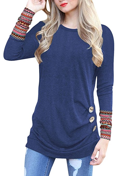 IVVIC Short Sleeve Shirts For Women O-Neck Patchwork Casual Loose Blouse Button Side Tunic Tops