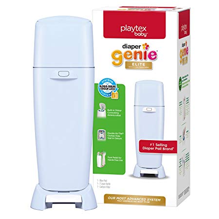 Playtex Baby Diaper Genie Elite Diaper Pail System with Front Tilt Pail for Easy Diaper Disposal, Blue