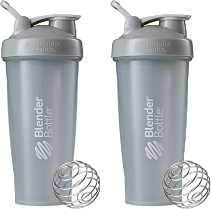 BlenderBottle Classic Shaker Bottle Perfect for Protein Shakes and Pre Workout, 28-Ounce (2 Pack), Pebble Grey