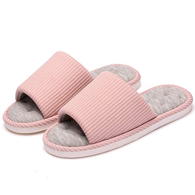 Women’s Soft Indoor Slippers, Cotton Memory Foam House Slippers Open Toe Slip on Home Shoes with Fuzzy Anti-Skid Sole