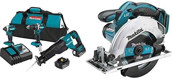 Makita XT328M 18V LXT Lithium-Ion Brushless Cordless 3-Pc. Combo Kit (4.0Ah) with XSS02Z 18V LXT Lithium-Ion Cordless 6-1/2" Circular Saw