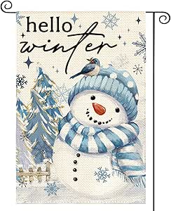 AVOIN colorlife Snowman Cardinal Hello Winter Garden Flag 12x18 Inch Double Sided, Polka Dot Winter Holiday Yard Outdoor Flag