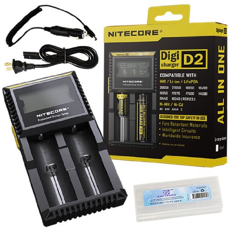 Bundle:Nitecore D2 Charger 2015 New Smart Universal Charger with EASTSHINE EB182 Battery Box Car Adapter