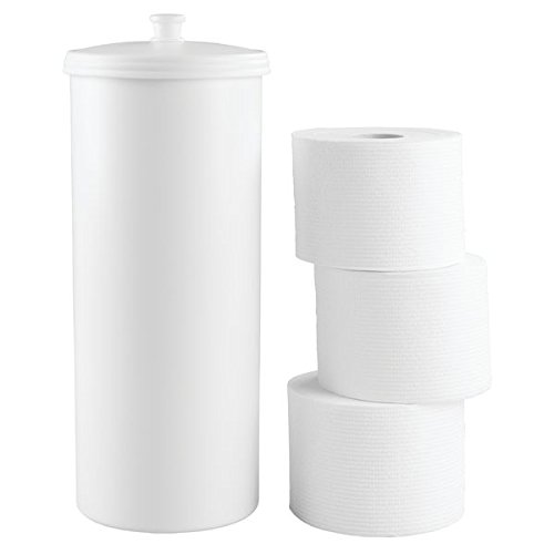 mDesign Free Standing Toilet Paper Roll Holder for Bathroom Storage - White