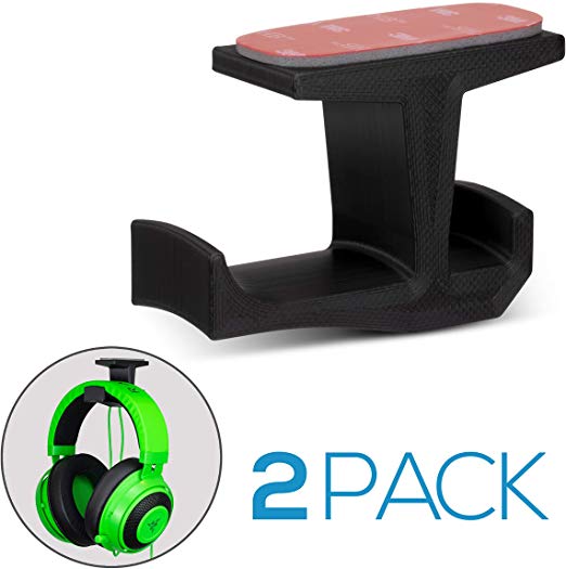 Brainwavz BigJ Under Desk Headphone Stand (2 Pack) Hanger Holder Mount for Headphones, Gaming Headsets, Mobiles Accessories, Stick On, No Screws (Black)