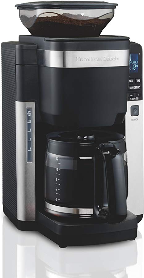 Hamilton Beach 45400 12 Cup Programmable Coffee Maker, Automatic Grounds Dispensing for Pre-Ground Coffee, Black