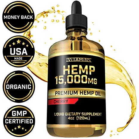 Hemp Oil Drops for Pain & Anxiety - 15,000mg - May Help with Stress, Inflammation, Pain, Sleep, Anxiety, Depression, Nausea   More - Zero THC CBD Cannabidoil - Rich in Omega 3,6,9 (Cherry)