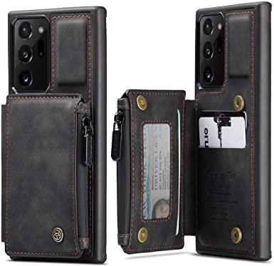 XRPow Note 20 Ultra Wallet Case with Credit Card Holder, [RFID Blocking] Premium Leather Zipper Money Pocket Case Kickstand Durable Shockproof Protective Back Flip Cover for Note 20 Ultra - Black