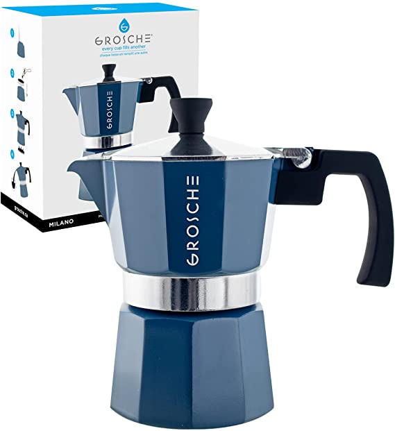 GROSCHE Milano Stovetop Espresso Maker Moka Pot 3 espresso Cup - 5 oz, Blue -Moka Espresso Coffee Maker Stove top coffee maker Moka Italian espresso greca coffee maker brewer percolator