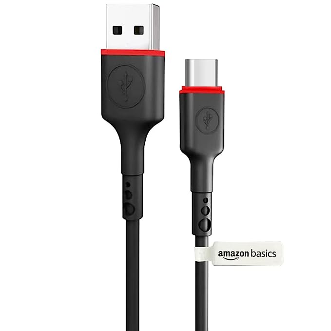 AmazonBasics TPE USB-A to Type C Cable, Tangle-free with 3A Rapid Charging & 480 Mbps Data Transmission (Black)