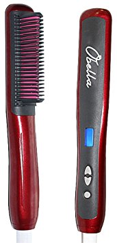 OBELLA Hair Straighteners, New Straightening Brush Hair Brush Hair Straightener Brush Electric Heating Ceramic Detangling Comb Digital Anion Hair Care, Anti-Scald Effective Silky Hair Brush (Dark Red Hair Straighteners)