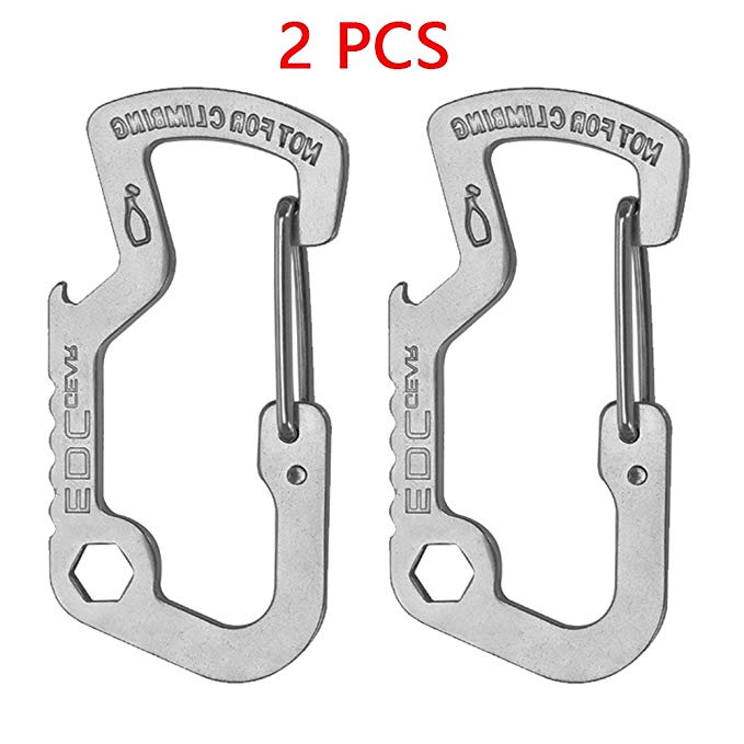 Keychain Carabiner- Heavy Duty, Stainless Steel- 2 Pcs Titanium Key Ring Clip Key Chain Rings Bottle Opener Tool