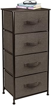 Sorbus Dresser with 4 Drawers - Tall Storage Tower Unit Organizer for Bedroom, Hallway, Closet, College Dorm - Chest Drawer for Clothes, Steel Frame, Wood Top, Easy Pull Fabric Bins (Brown)