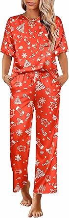 Ekouaer Womens Silk Pajamas Set Print Satin PJs Set Two Piece Pj Sets Sleepwear Loungewear Short Sleeve Lounge Set