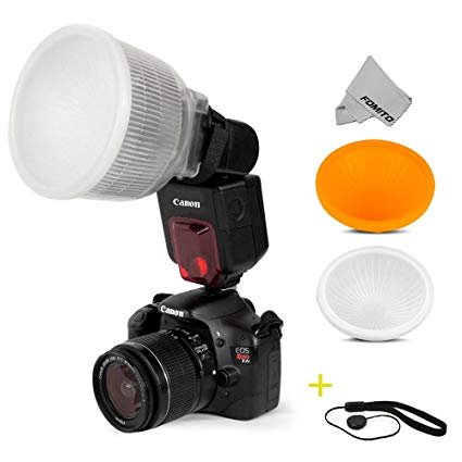 Fomito Universal Cloud Lambency Flash Diffuser   Cover White & Orange Set   Anti-lost Rope Black