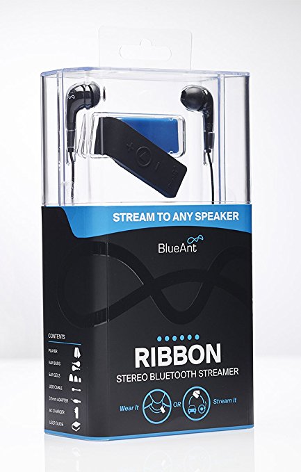 BlueAnt Ribbon Stereo Bluetooth Streamer- Bluetooth Headset - Retail Packaging - Black/Blue