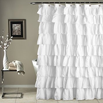 Triangle Home Fashions 19211 Lush Decor Ruffle Shower Curtain, White