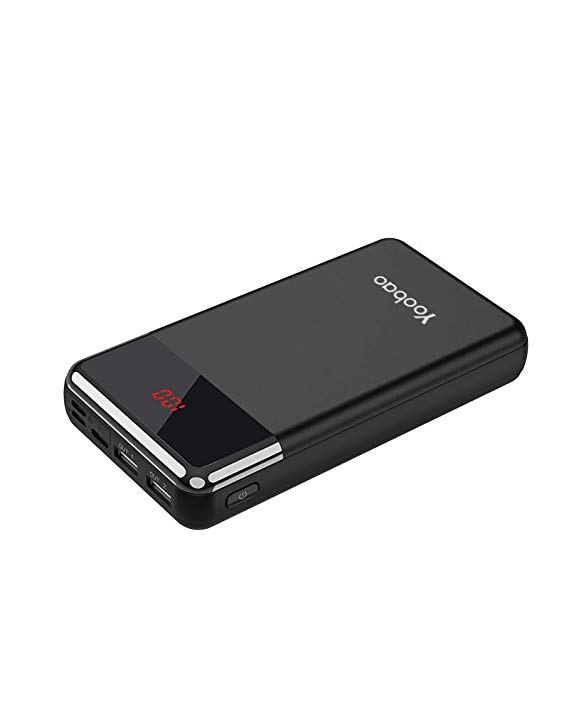 Power Bank 20000mAh Yoobao Portable Charger Powerbank Power Pack External Battery Pack with 2 USB Outputs & 3 Input, LED Screen for iPhone iPad Samsung Galaxy, Mobile Phones and Tablets, etc - Black