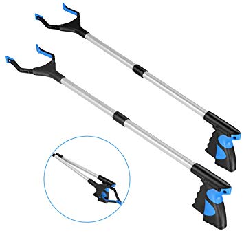 Housolution Grabber Tool, [2 PACK] 32" Foldable Reacher Grabber Pickup Tool, Aluminum Reaching Aid Tool with Rotating Rubber Gripper, Long Arm Extender for Litter Picker Garden Nabber - Blue